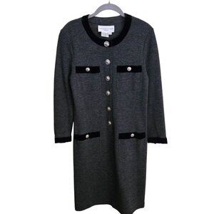 Adrienne Vittadini Vintage Wool Blend Gray Black Career Dress Size 10